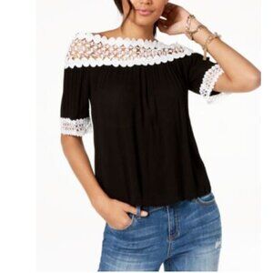 Inc International Concepts Women Black White Off-Shoulder Blouse Top Size XXL